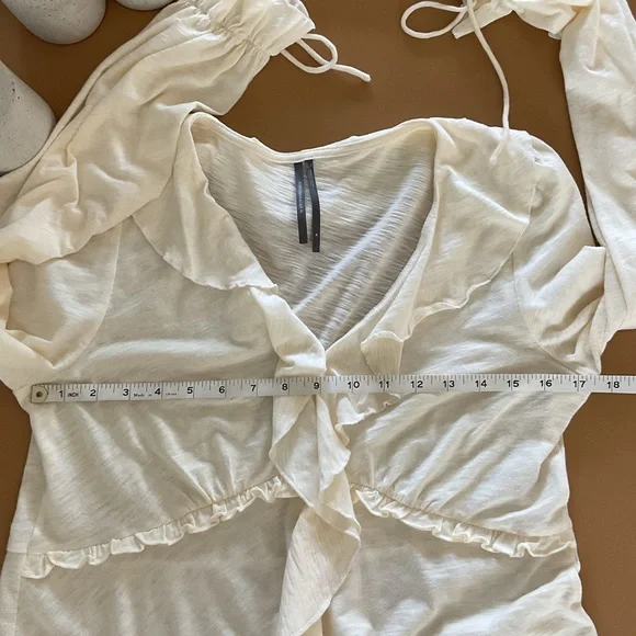 Anthropologie Cream Ruffled V-Neck Long Sleeve Blouse - Picture 6 of 9